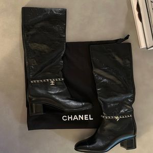 Black Leather CHANEL Boots- Brand new never worn.